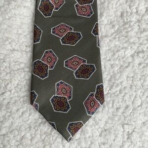 Vintage Christian Dior Monsieur Green and Red Silk Geometric Tie 100% Silk